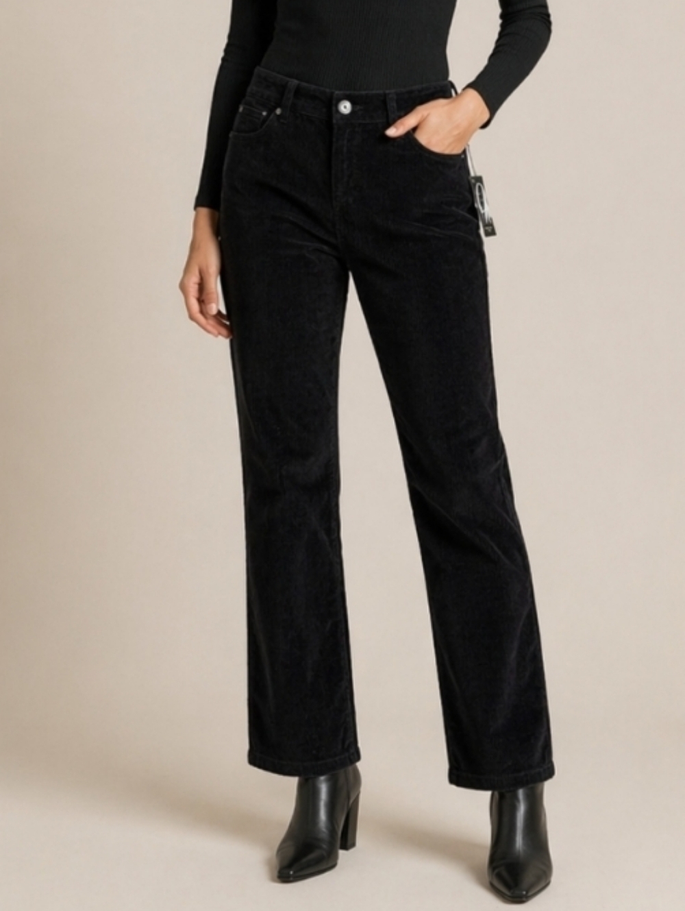 NWT Nine West Black Mid Rise Straight Leg Corduroy Pants Womens Size 12